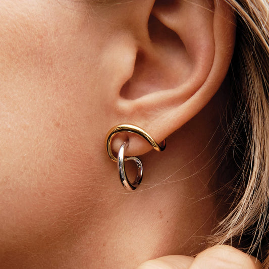 Boucles d’oreilles deux tons – Ligne irrégulière plaqué or 18K