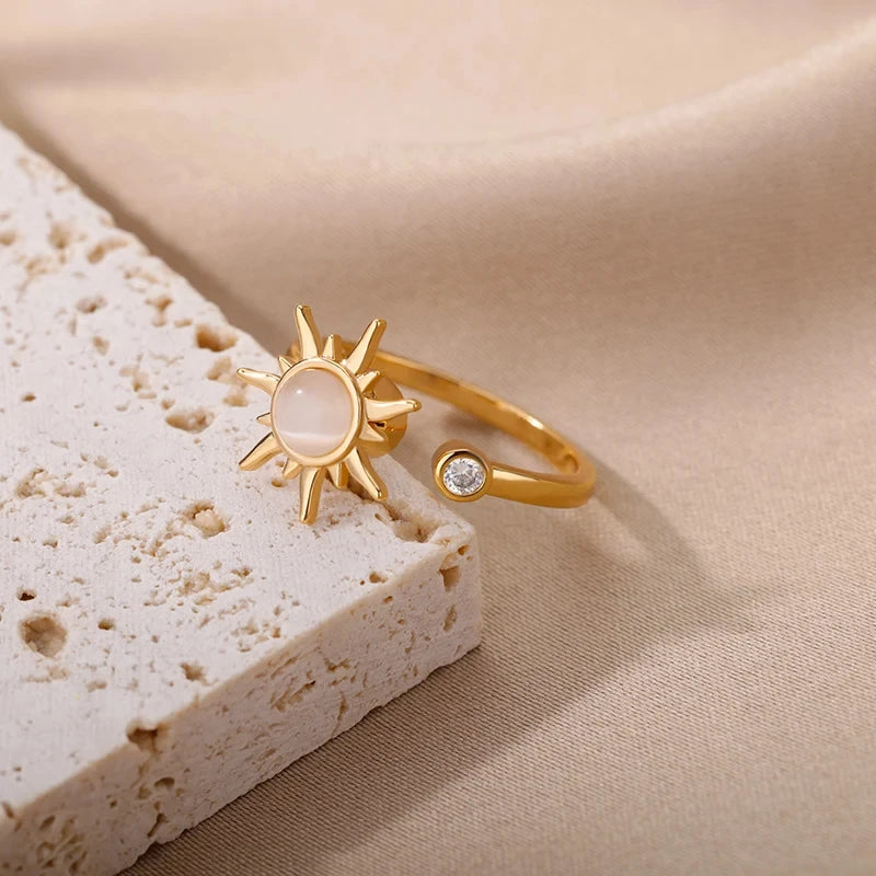 Bague Soleil En Plaqué Or 18K avec Zirconium
