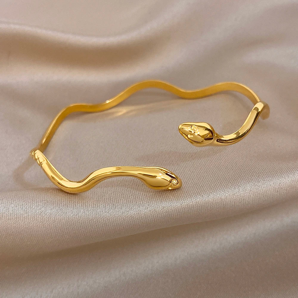 Bracelet Manchette Serpent Torsadé Plaqué Or