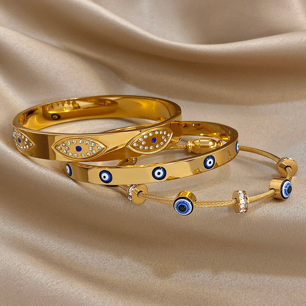 Bracelet Manchette mauvais œil en acier inoxydable