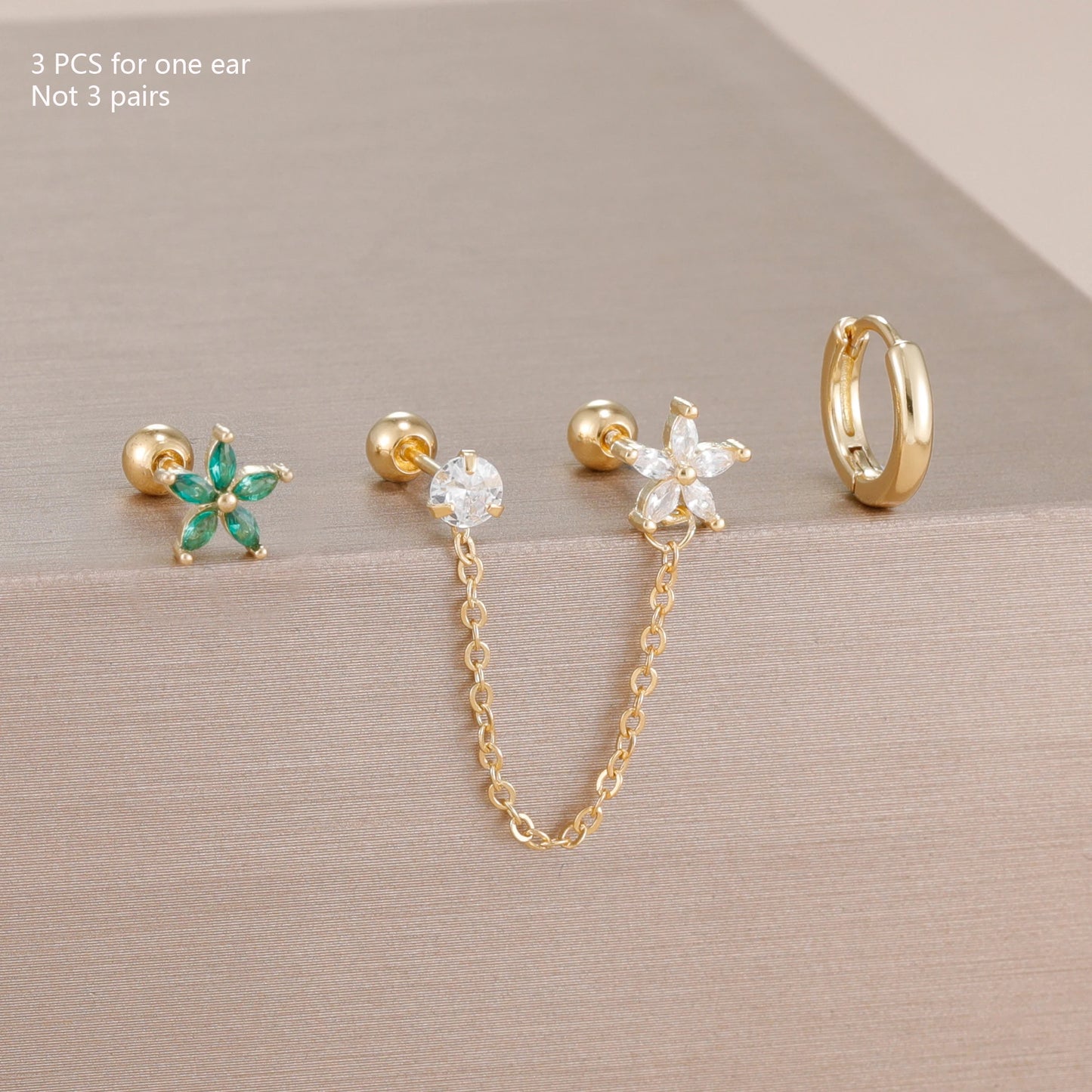 Lot de 3 boucles d’oreilles zircon