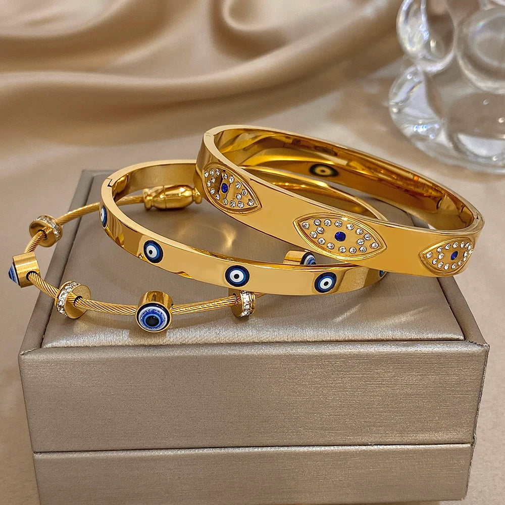 Bracelet Manchette mauvais œil en acier inoxydable