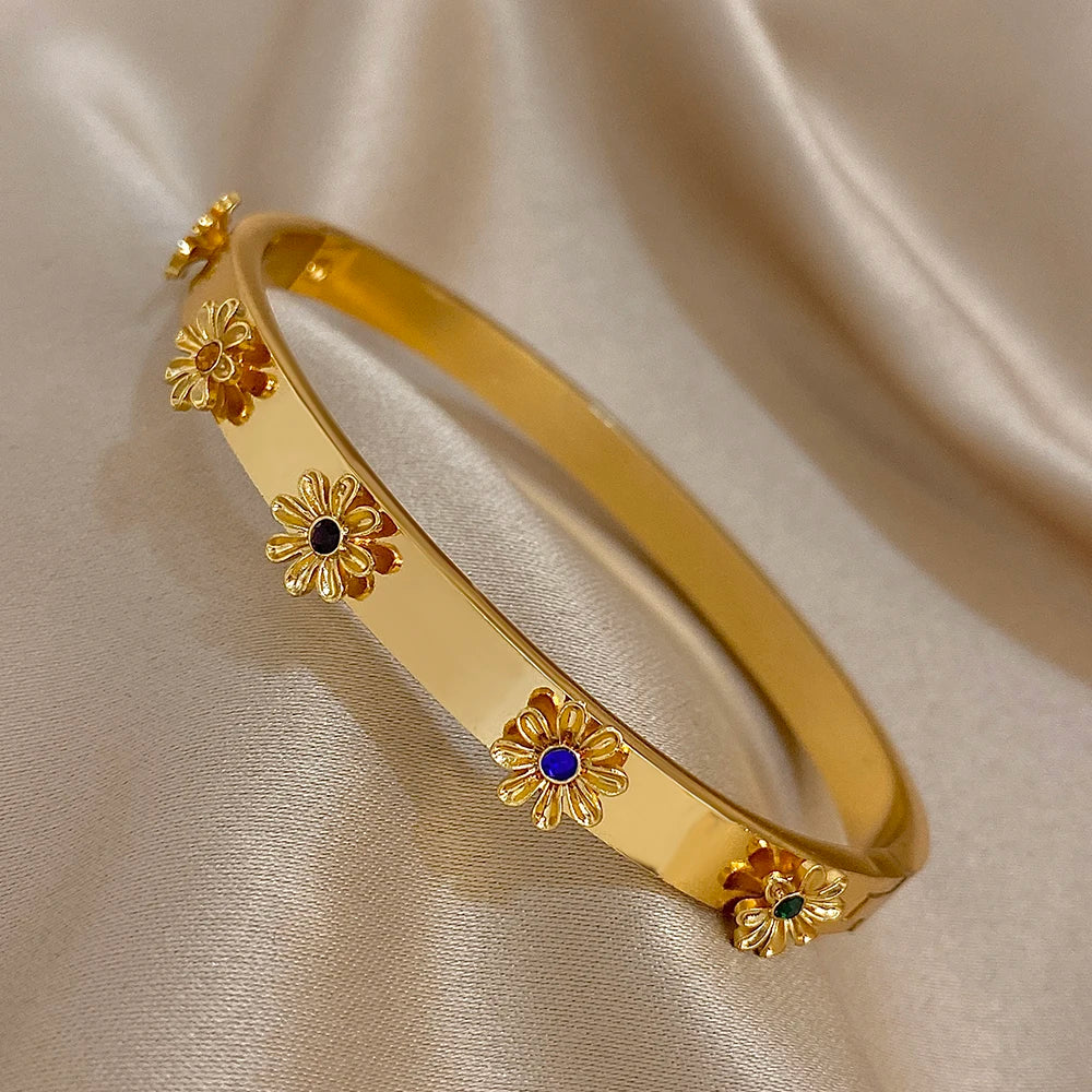 Bracelets de poignet en fleurs en acier inoxydable