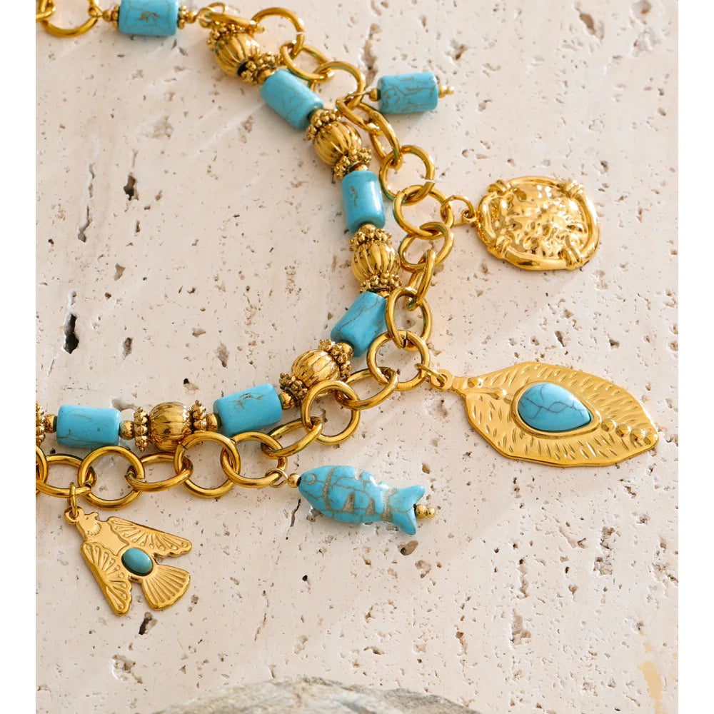 Collier turquoise & pendentif poisson