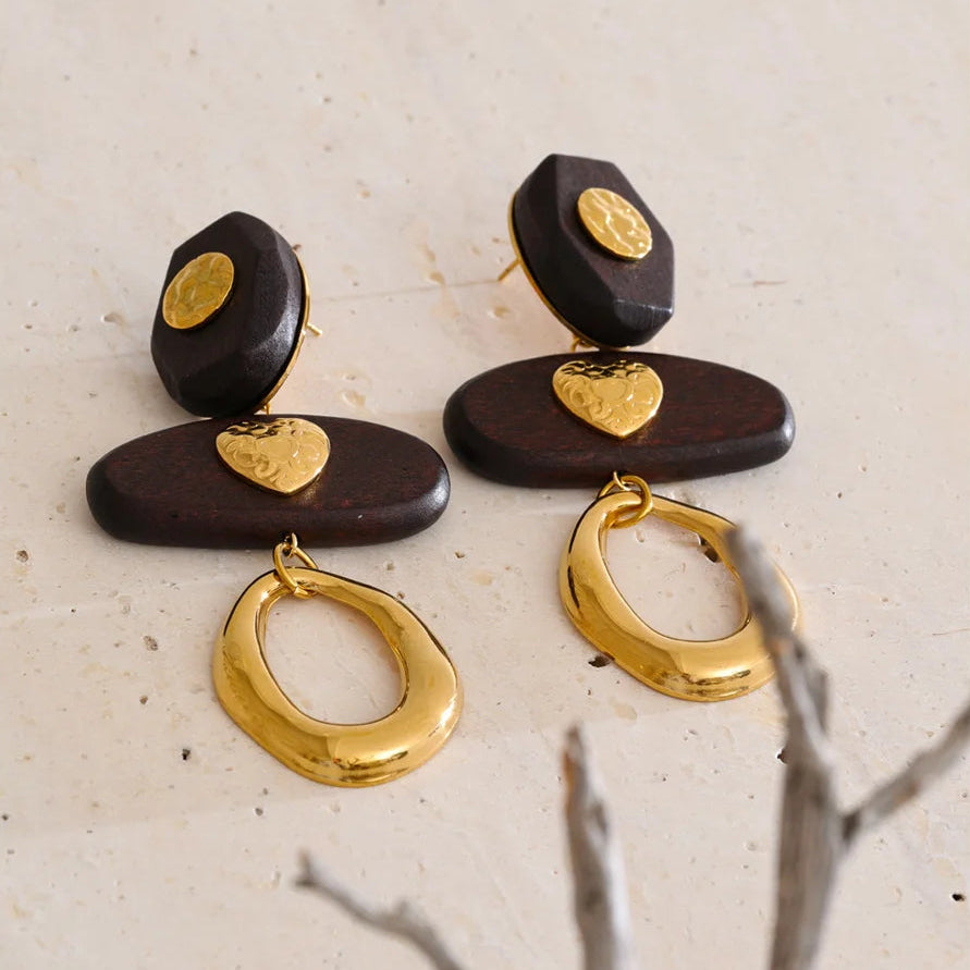 Boucles d’oreilles cœur & bois