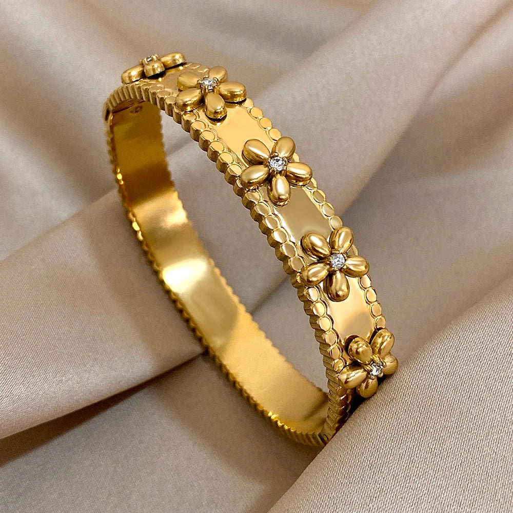 Bracelets de poignet en fleurs en acier inoxydable