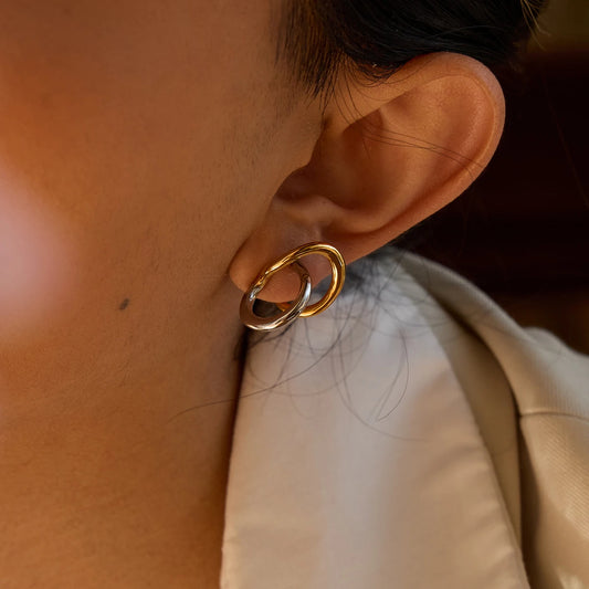 Boucles d’oreilles deux tons – Ligne irrégulière plaqué or 18K