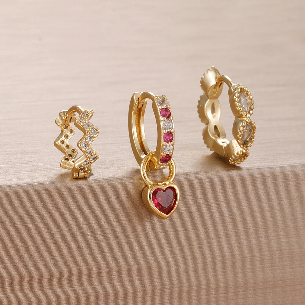 Ensemble de 3 Boucles d’Oreilles Colorées en Acier Inoxydable