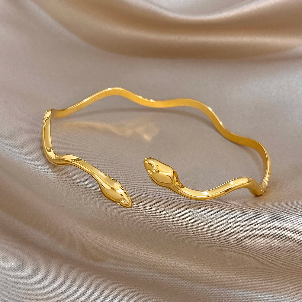 Bracelet Manchette Serpent Torsadé Plaqué Or