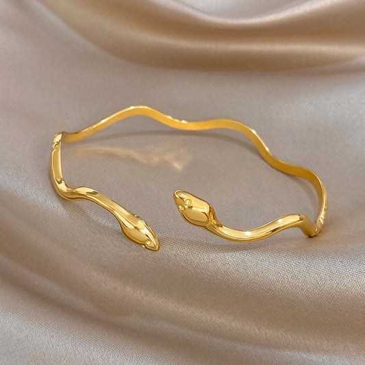 Bracelet Manchette Serpent Torsadé Plaqué Or