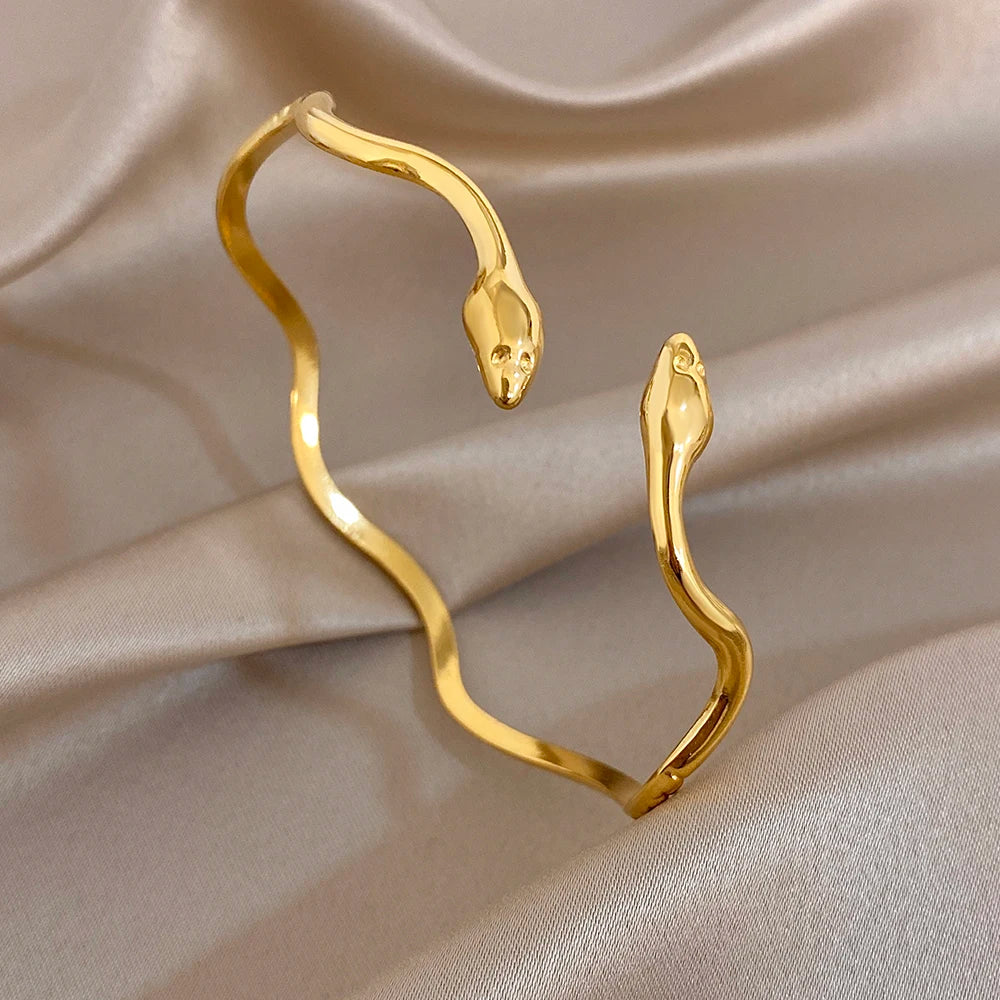 Bracelet Manchette Serpent Torsadé Plaqué Or