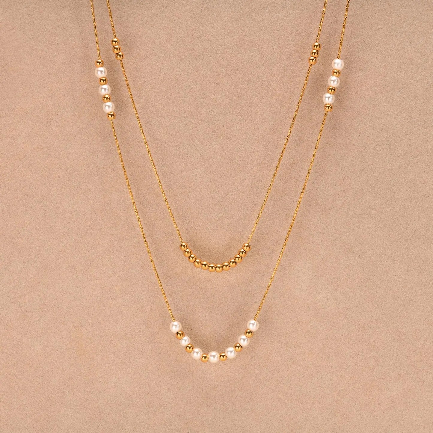 Collier double rang perles – Acier inoxydable doré