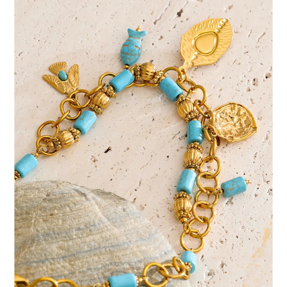 Collier turquoise & pendentif poisson