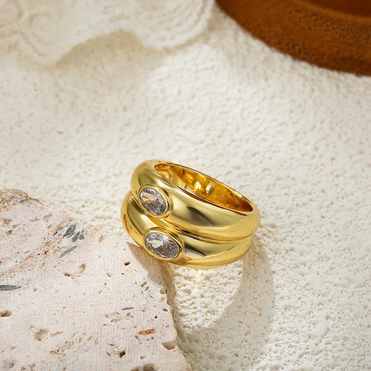 Bague Vintage – Double Cercle Plaqué Or avec Zircon