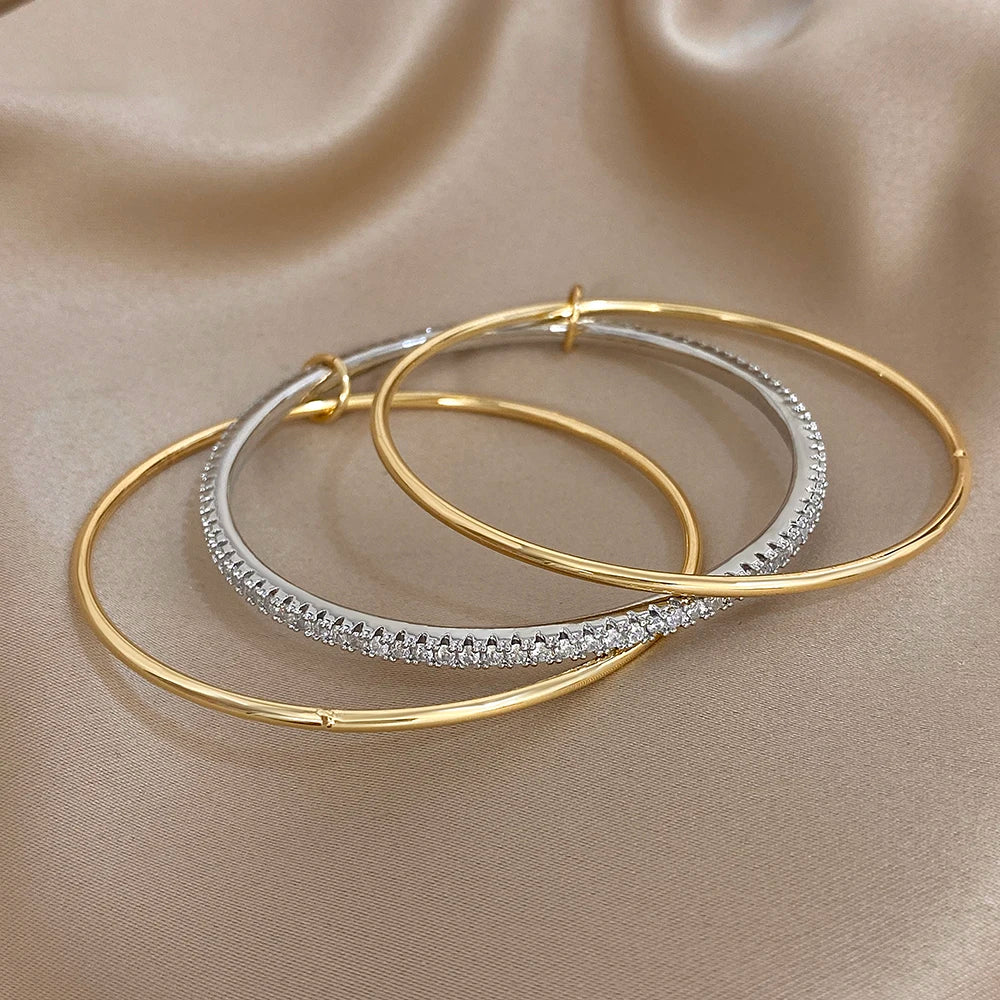 Lot de 3 bracelets lisses bicolores en strass