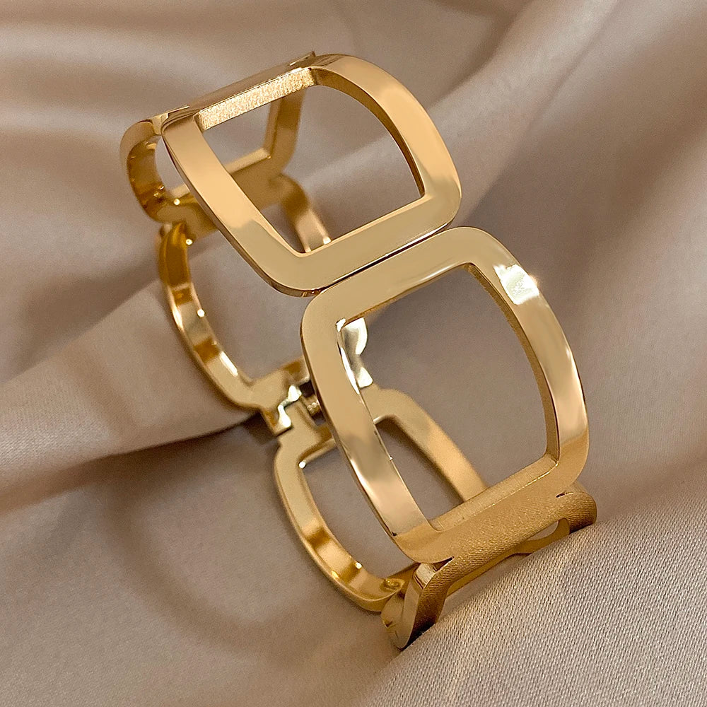 Bracelet Manchette Géométrique en acier inoxydable