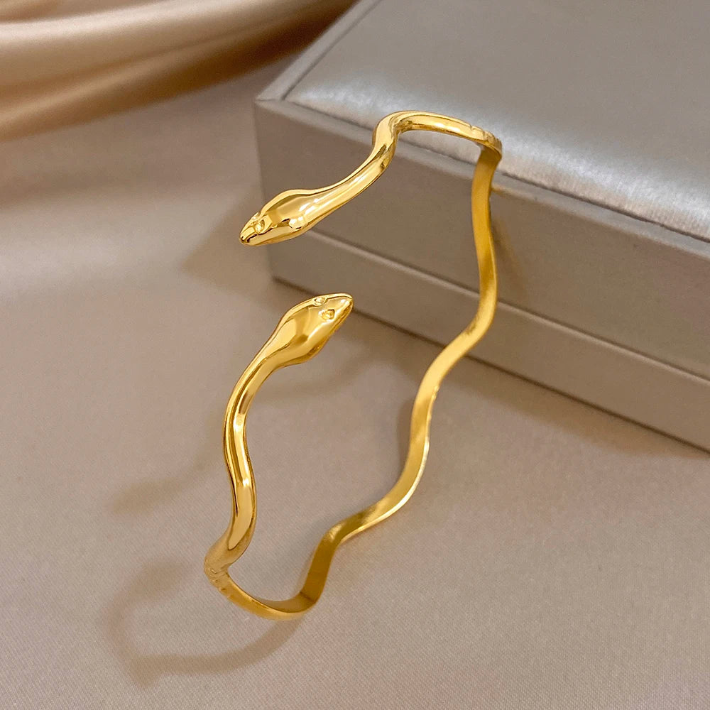 Bracelet Manchette Serpent Torsadé Plaqué Or
