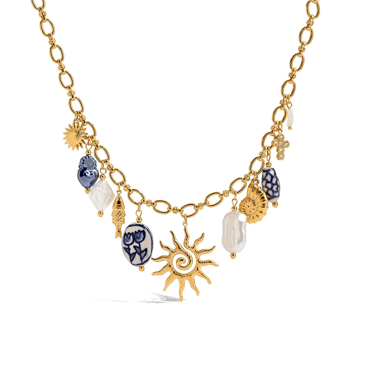 Collier Breloques Soleil & Coquillage Texturé