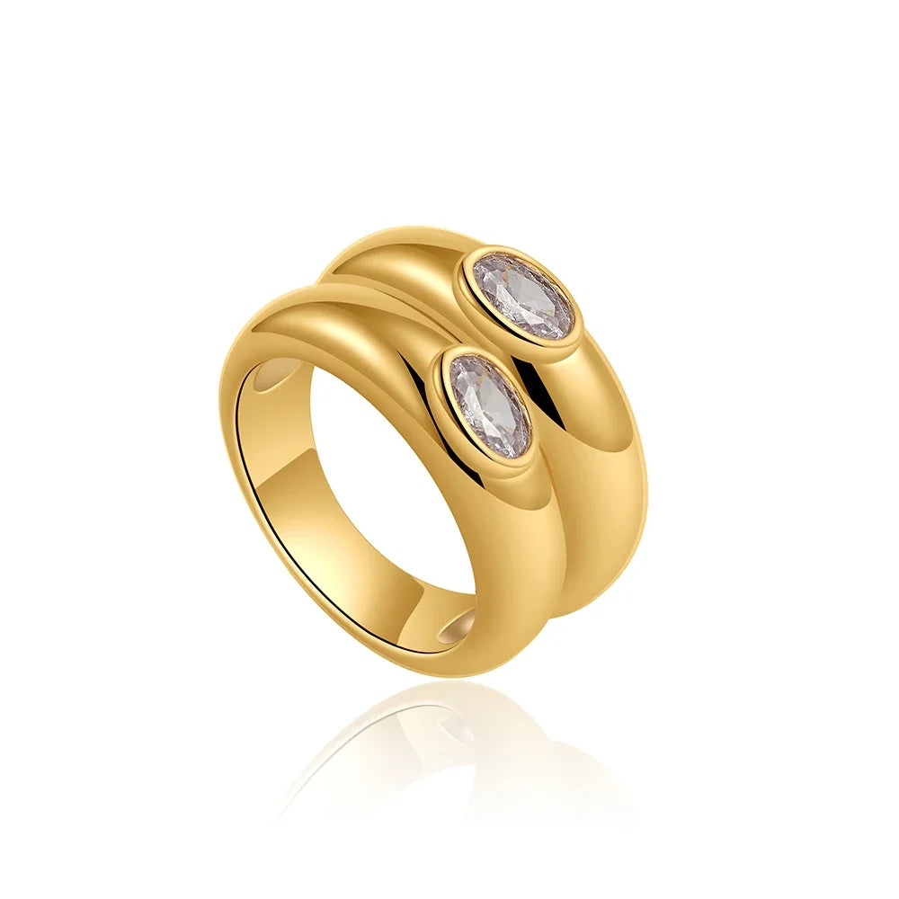 Bague Vintage – Double Cercle Plaqué Or avec Zircon