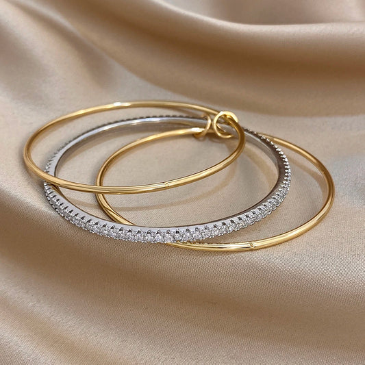 Lot de 3 bracelets lisses bicolores en strass