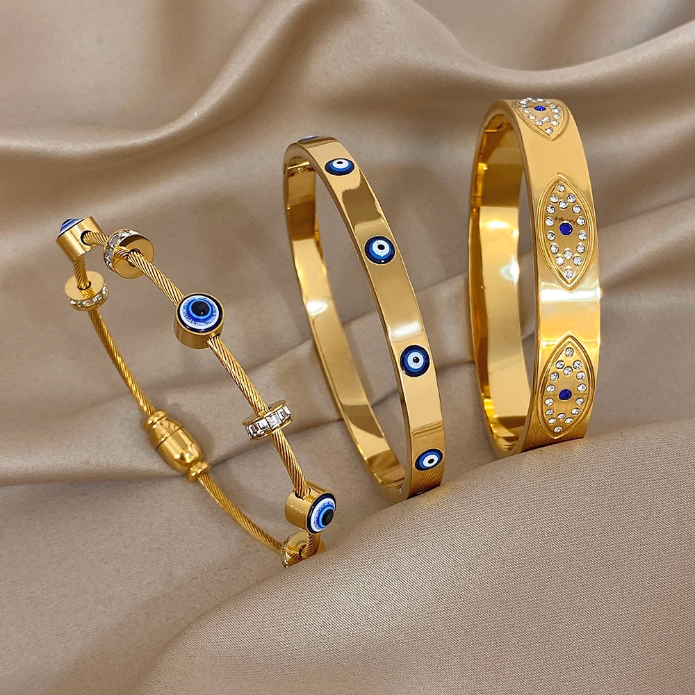 Bracelet Manchette mauvais œil en acier inoxydable