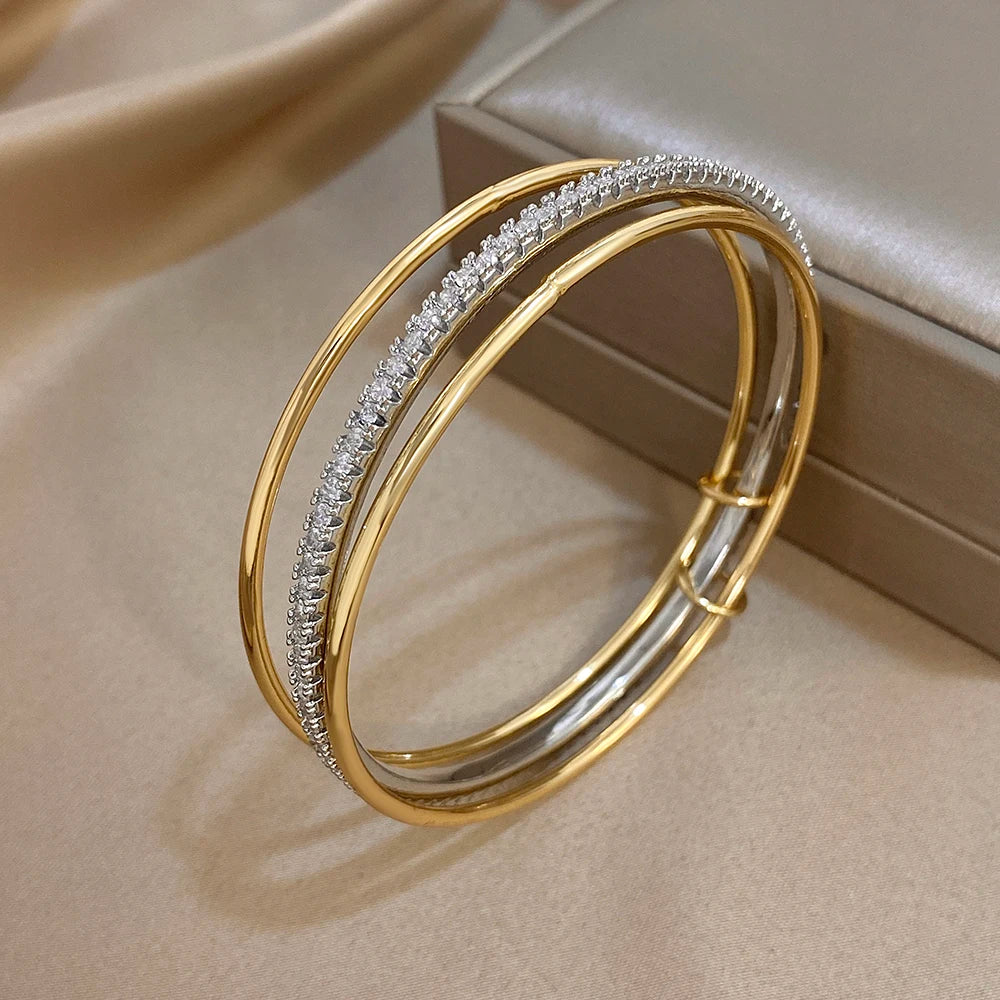 Lot de 3 bracelets lisses bicolores en strass