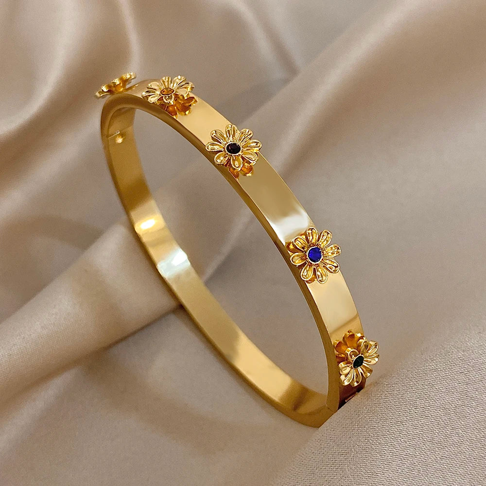 Bracelets de poignet en fleurs en acier inoxydable