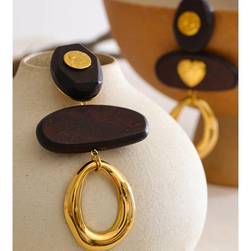 Boucles d’oreilles cœur & bois