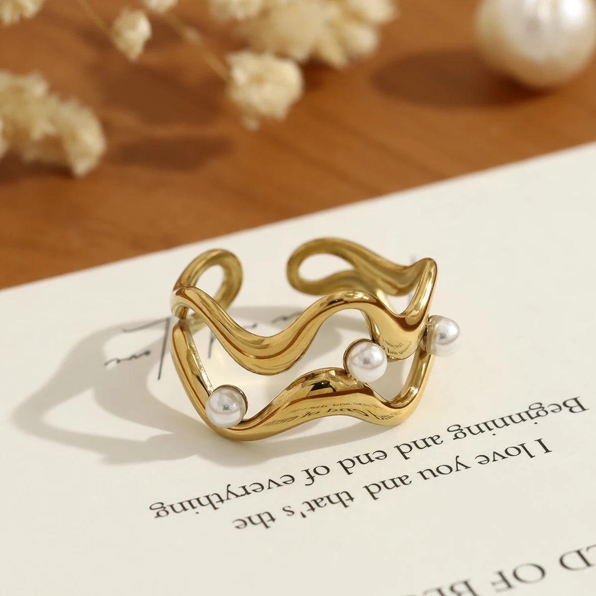 Bague vagues dorée – Acier inoxydable plaqué or 18K